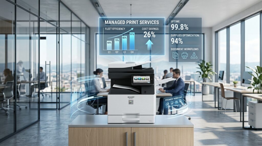 Modern office printer leasing solution for UK businesses with high-performance printing
